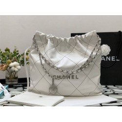 Chanel 22S Chanel 22 Bag White Medium Size 35 Silver Hardware Calfskin Leather Hass Factory leather 35x42x8cm