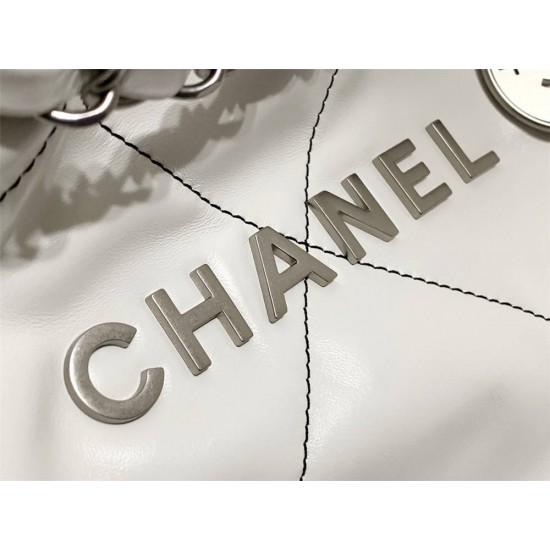 Chanel 22S Chanel 22 Bag White Medium Size 35 Silver Hardware Calfskin Leather Hass Factory leather 35x42x8cm