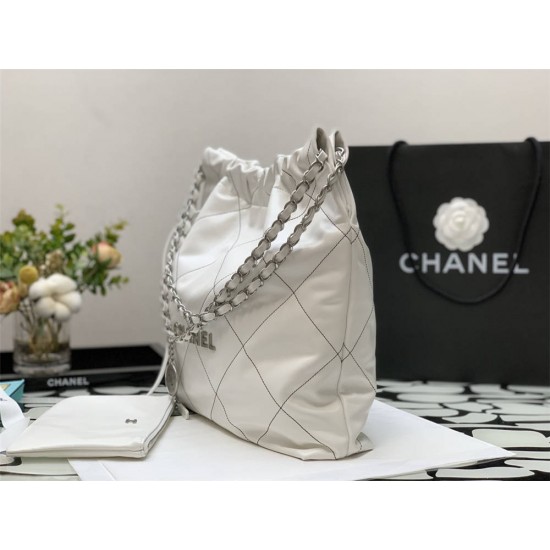 Chanel 22S Chanel 22 Bag White Medium Size 35 Silver Hardware Calfskin Leather Hass Factory leather 35x42x8cm