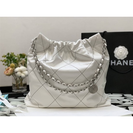 Chanel 22S Chanel 22 Bag White Medium Size 35 Silver Hardware Calfskin Leather Hass Factory leather 35x42x8cm