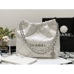 Chanel 22S Chanel 22 Bag White Small Size 30 Silver Hardware Calfskin Leather Hass Factory leather 30x37x8cm