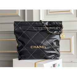 Chanel 22K Chanel 22 Bag Black with White Lines Small Size 37 Gold Hardware Calfskin Leather Hass Factory leather 35x37x7cm