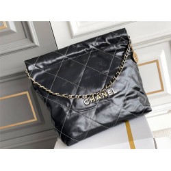 Chanel 22K Chanel 22 Bag Black with White Lines Small Size 37 Gold Hardware Calfskin Leather Hass Factory leather 35x37x7cm