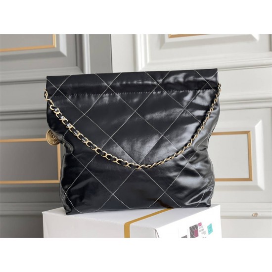 Chanel 22K Chanel 22 Bag Black with White Lines Small Size 37 Gold Hardware Calfskin Leather Hass Factory leather 35x37x7cm