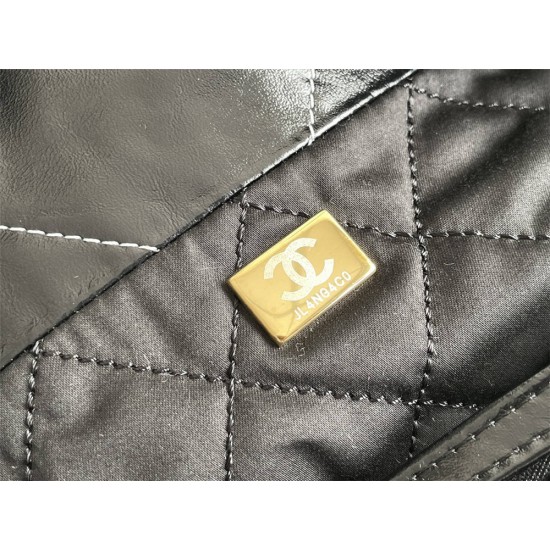 Chanel 22K Chanel 22 Bag Black with White Lines Small Size 37 Gold Hardware Calfskin Leather Hass Factory leather 35x37x7cm