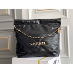 Chanel 22K Chanel 22 Bag Black with Black Lines Small Size 37 Gold Hardware Calfskin Leather Hass Factory leather 35x37x7cm