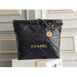 Chanel 23A Chanel 22 Bag Black with Hand Grab Wrinkles Small Size 37 Gold Hardware Calfskin Leather Hass Factory leather 35x37x7cm