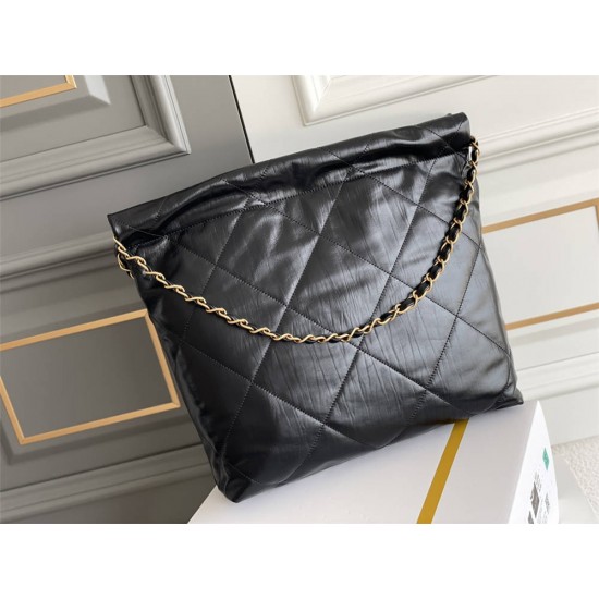 Chanel 23A Chanel 22 Bag Black with Hand Grab Wrinkles Small Size 37 Gold Hardware Calfskin Leather Hass Factory leather 35x37x7cm