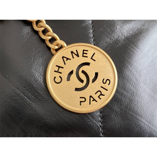 Chanel 23A Chanel 22 Bag Black with Hand Grab Wrinkles Small Size 37 Gold Hardware Calfskin Leather Hass Factory leather 35x37x7cm