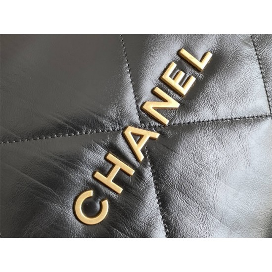 Chanel 23A Chanel 22 Bag Black with Hand Grab Wrinkles Small Size 37 Gold Hardware Calfskin Leather Hass Factory leather 35x37x7cm