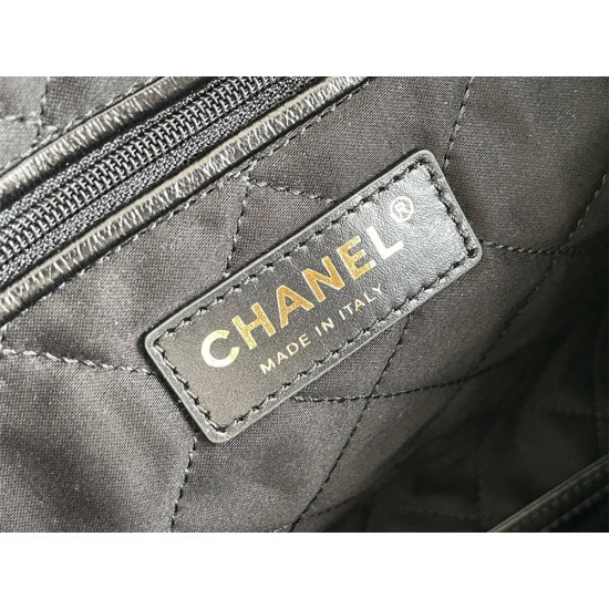 Chanel 23A Chanel 22 Bag Black with Hand Grab Wrinkles Small Size 37 Gold Hardware Calfskin Leather Hass Factory leather 35x37x7cm