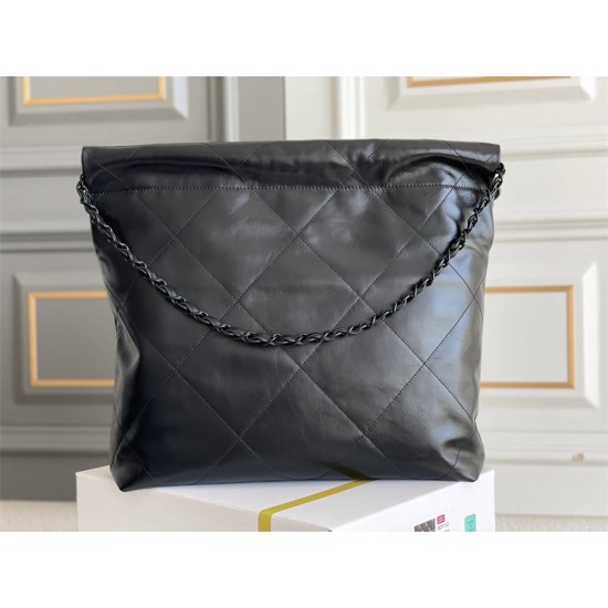 Chanel 22K 22 Bag in all black, small size 37, black calfskin leather, Hass Factory leather, 35x37x7cm