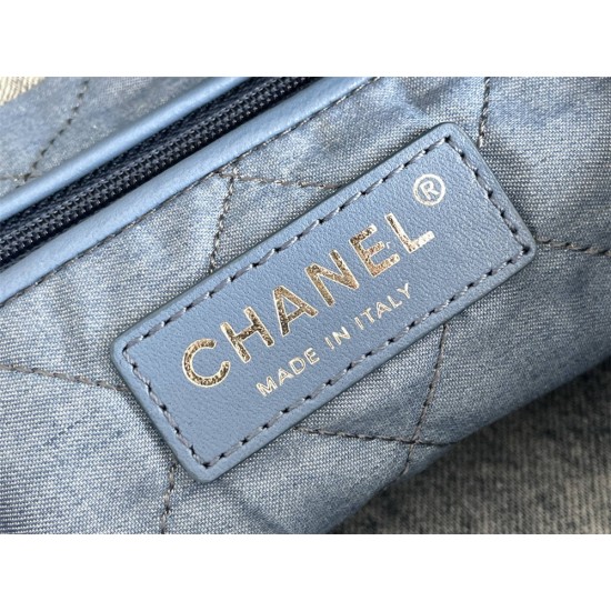 Chanel 23C 22 Bag, small size, denim fabric, silver-tone hardware, 35x37x7cm