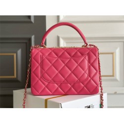 Chanel 23S Trendy CC in medium size 25, peach pink, lambskin, light gold-tone hardware, Hass Factory leather, 17x25x12cm