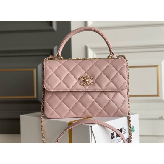 Chanel 23S Trendy CC in medium size 25, light pink, lambskin, light gold-tone hardware, Hass Factory leather, 17x25x12cm