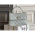 Chanel 23S Trendy CC in medium size 25, light blue, lambskin, light gold-tone hardware, Hass Factory leather, 17x25x12cm