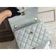 Chanel 23S Trendy CC in medium size 25, light blue, lambskin, light gold-tone hardware, Hass Factory leather, 17x25x12cm