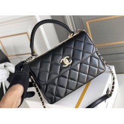 Chanel Classic Trendy CC in medium size 25, black, lambskin, light gold-tone hardware, Hass Factory leather, 17x25x12cm