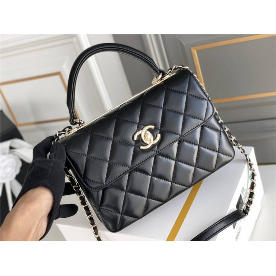 Chanel Classic Trendy CC in medium size 25, black, lambskin, light gold-tone hardware, Hass Factory leather, 17x25x12cm