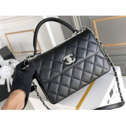 Chanel Classic Trendy CC in medium size 25, black, lambskin, silver-tone hardware, Hass Factory leather, 17x25x12cm