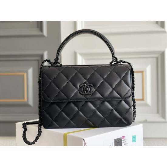 Chanel Classic Trendy CC in medium size 25, all black So Black, black lambskin, Hass Factory leather, 17x25x12cm