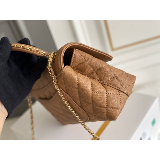 Chanel Classic Coco Handle, small size 24cm flap bag, caramel, with stitched edges, gold-tone hardware, caviar leather, Hass Factory leather, 24x14x10cm