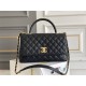 Chanel 23P Coco Handle, medium size 29cm flap bag, black, with stitched edges, gold-tone hardware, caviar leather, Hass Factory leather, 29x18x12cm