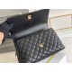 Chanel 23P Coco Handle, medium size 29cm flap bag, black, with stitched edges, gold-tone hardware, caviar leather, Hass Factory leather, 29x18x12cm