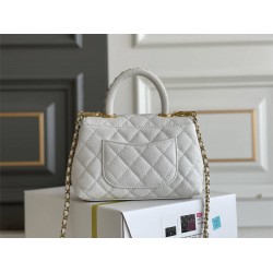 Chanel 23P Coco Handle Mini, 19cm flap bag, white, gold-tone hardware, caviar leather, Hass Factory leather, 13x19x9cm