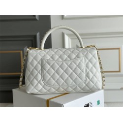 Chanel 23P Coco Handle, small size 29cm flap bag, white, gold-tone hardware, caviar leather, Hass Factory leather, 29x18x12cm