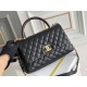 Chanel Classic Coco Handle, medium size 29cm flap bag, red lizard skin handle, black caviar leather, champagne gold hardware, Hass Factory leather, 29x18x12cm