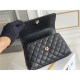 Chanel Classic Coco Handle Small 24cm with Black Lizard Skin Handle Flap Bag in Black, Champagne Gold Hardware, Seamless Stitching, Caviar Leather, Hass Factory Leather, Dimensions: 24x14x10cm.