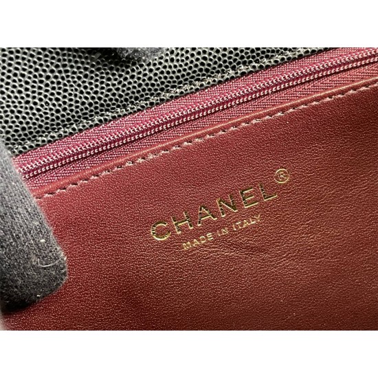 Chanel Classic Coco Handle Medium 29cm with Black Lizard Skin Handle Flap Bag in Black, Champagne Gold Hardware, Seamless Stitching, Caviar Leather, Hass Factory Leather, Dimensions: 29x18x12cm.