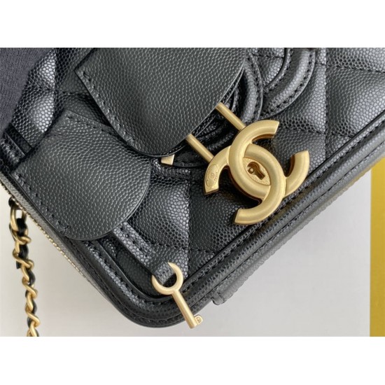 Chanel Classic Vanity Case Small 17 in Black, Gold Hardware, Caviar Leather, Hass Factory Leather, Dimensions: 14x17x8cm.