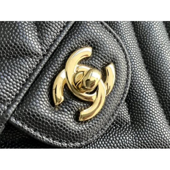 Chanel Classic Flap Bag in V-Pattern Black, Gold Hardware, Medium 25, Caviar Leather, Hass Factory Leather, Dimensions: 16x25x7cm.