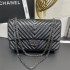 Chanel Classic Flap Bag in 2.55 V-Pattern So Black, Large 28, Black, Silver Hardware, Lambskin Leather, Padded Leather, Hass Factory Leather, Dimensions: 28cm.