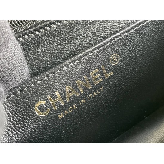 Chanel 21P Classic Flap Bag Mini 20 with Top Handle, Lambskin Leather in Black, Champagne Gold Hardware, Hass Factory Leather, Dimensions: 20x13x9cm.