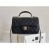 Chanel 21P Classic Flap Bag Mini 20 with Top Handle, Incas Calfskin with Sesame Pattern in Black, Gold Hardware, Hass Factory Leather, Dimensions: 20x13x9cm.