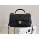 Chanel 21P Classic Flap Bag Mini 20 with Top Handle, Incas Calfskin with Sesame Pattern in Black, Gold Hardware, Hass Factory Leather, Dimensions: 20x13x9cm.