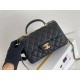 Chanel 21P Classic Flap Bag Mini 20 with Top Handle, Incas Calfskin with Sesame Pattern in Black, Gold Hardware, Hass Factory Leather, Dimensions: 20x13x9cm.