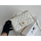 Chanel 21P Classic Flap Bag Mini 20 with Top Handle, Incas Calfskin with Sesame Pattern in White, Gold Hardware, Hass Factory Leather, Dimensions: 20x13x9cm.