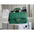 Chanel 22A Classic Flap Bag Mini 20 with Top Handle, Lambskin Leather in Green, Champagne Gold Hardware, Hass Factory Leather, Dimensions: 20x12x9cm.