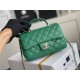 Chanel 22A Classic Flap Bag Mini 20 with Top Handle, Lambskin Leather in Green, Champagne Gold Hardware, Hass Factory Leather, Dimensions: 20x12x9cm.