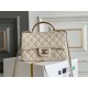 Chanel 23P Classic Flap Bag Mini 20 with Top Handle, Lambskin Leather in Light Apricot, Champagne Gold Hardware, Hass Factory Leather, Dimensions: 20x12x9cm.