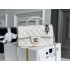 Chanel 22P Classic Flap Bag Mini 20 with Top Handle, Calfskin Leather in White, Champagne Gold Hardware, Hass Factory Leather, Dimensions: 20x12x9cm.