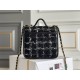 Chanel 22K Flap Bag for Autumn/Winter, Messenger Bag in Woolen Fabric, Black, Gold Hardware, Dimensions: 17x21x6cm.