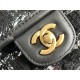 Chanel 22K Flap Bag for Autumn/Winter, Messenger Bag in Woolen Fabric, Black, Gold Hardware, Dimensions: 17x21x6cm.