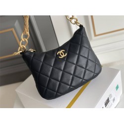 Chanel 23A Hobo Bag in Lambskin Leather, Black, Gold Hardware, Hass Factory Leather, Dimensions: 19x24x5cm.