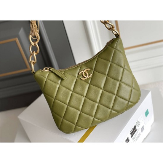 Chanel 23A Hobo Bag in Calfskin Leather, Avocado Green, Gold Hardware, Hass Factory Leather, Dimensions: 19x24x5cm.