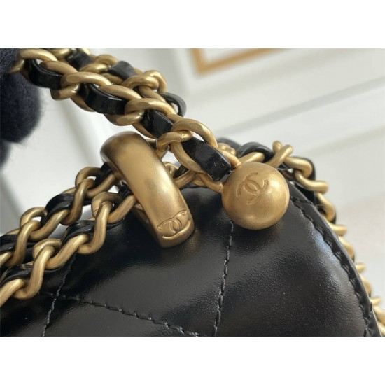 Chanel Classic Flap Bag with Double Gold Ball, Small 22cm, Black, Gold Hardware, Lambskin Leather, Hass Factory Leather, Dimensions: 15x22x8cm.